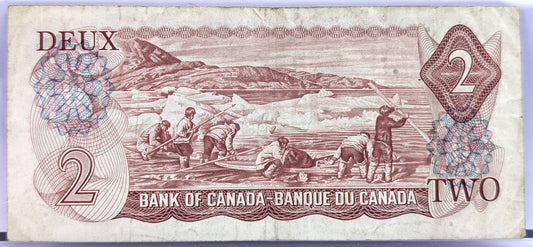 1974 Bank of Canada 2 Dollar Banknote - Lawson/Bouey Signatures - Very Fine (VF) - 1974 Canadian Two Dollars Note - P#86a