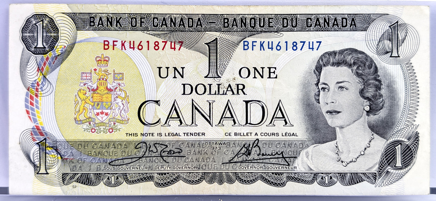 1973 Canadian 1 Dollar Banknote - Crow / Bouey Signatures - Choice of Grade - 1973 Banque Du Canada One Dollar Note - P#85c