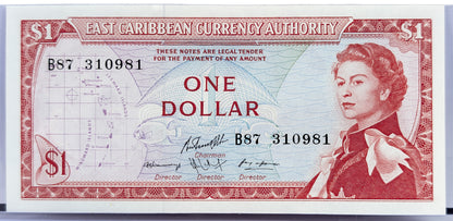 1965 East Caribbean States 1 Dollar Banknote - Grenada on Map, Signature 10 - 1965 East Caribbean British Islands 1 Dollar Note - P#13g