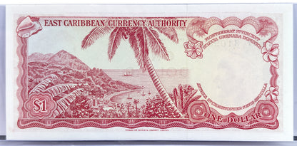 1965 East Caribbean States 1 Dollar Banknote - Grenada on Map, Signature 10 - 1965 East Caribbean British Islands 1 Dollar Note - P#13g