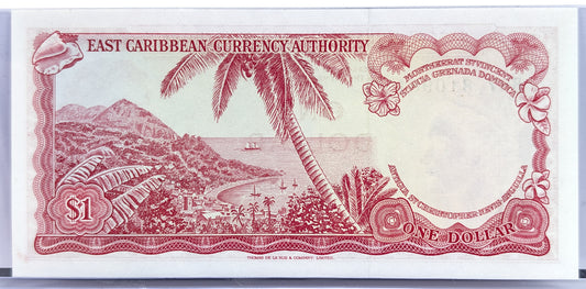 1965 East Caribbean States 1 Dollar Banknote - Grenada on Map, Signature 10 - 1965 East Caribbean British Islands 1 Dollar Note - P#13g