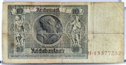1929 10 Reichsmark German Bank Note - 1929 Reichsbanknote Reichsmark Note - Choice of Grade - 1929 Ten Reichsmark Note - P#180a