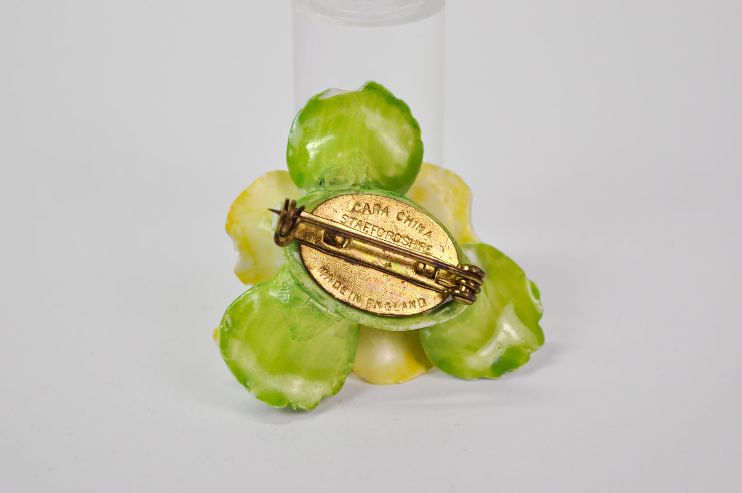 Vintage Cara China Staffordshire Yellow Pansy Hand Painted Bone China Pin - Made in England - 3D Yellow Flower Staffordshire China Brooch