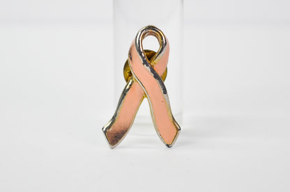 Vintage Avon Gold-Toned Pink Enamel Breast Cancer Ribbon Lapel Pin - Avon Breast Cancer Awareness Pink Ribbon Tie Tac Pin Brooch