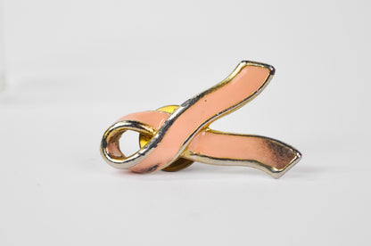 Vintage Avon Gold-Toned Pink Enamel Breast Cancer Ribbon Lapel Pin - Avon Breast Cancer Awareness Pink Ribbon Tie Tac Pin Brooch