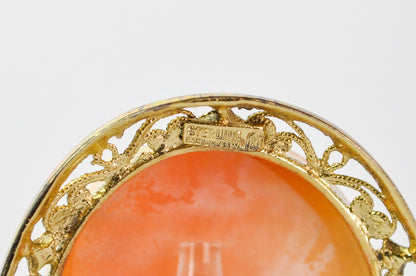 Antique Gold Vermeil Sterling Silver Authentic Cameo Brooch - Made in Germany - Vintage Victorian Woman Cameo Sterling Silver 925 Pin