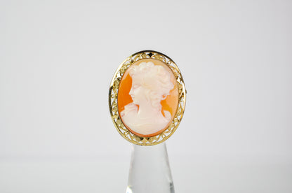 Antique Gold Vermeil Sterling Silver Authentic Cameo Brooch - Made in Germany - Vintage Victorian Woman Cameo Sterling Silver 925 Pin