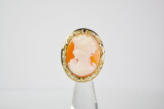 Antique Gold Vermeil Sterling Silver Authentic Cameo Brooch - Made in Germany - Vintage Victorian Woman Cameo Sterling Silver 925 Pin