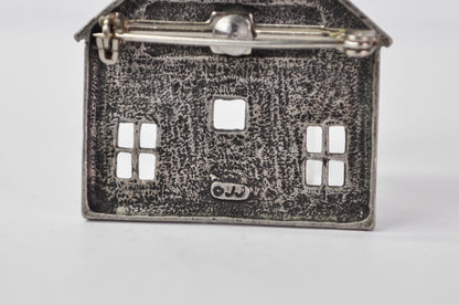 JJ Jonette Vintage Articulated School House and Bell Pewter Brooch - Vintage Articulated Jonette Jewelry Schoolhouse Pin