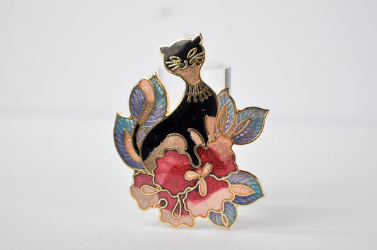 Broche de esmalte ovalado floral azul - Broche de esmalte floral azul, rojo y verde - Broche de ramo ovalado azul
