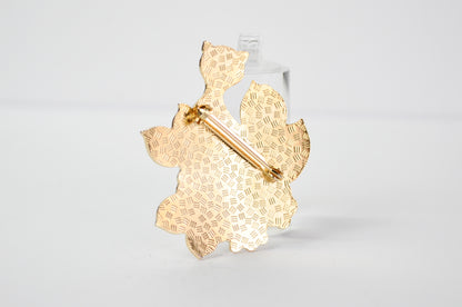 Whimsical Genuine Cloisonne Enamel Black Cat and Orchid Flower Brooch - Vintage 1980s Kitty Flower Bouquet Cloisonne Pin