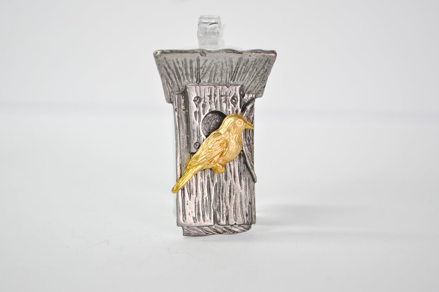 Vintage 1999 M. Bastin Two Tone Birdhouse Pewter Brooch - Vintage M. Bastin Signed Pewter Bird House Pin