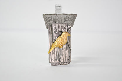 Vintage 1999 M. Bastin Two Tone Birdhouse Pewter Brooch - Vintage M. Bastin Signed Pewter Bird House Pin