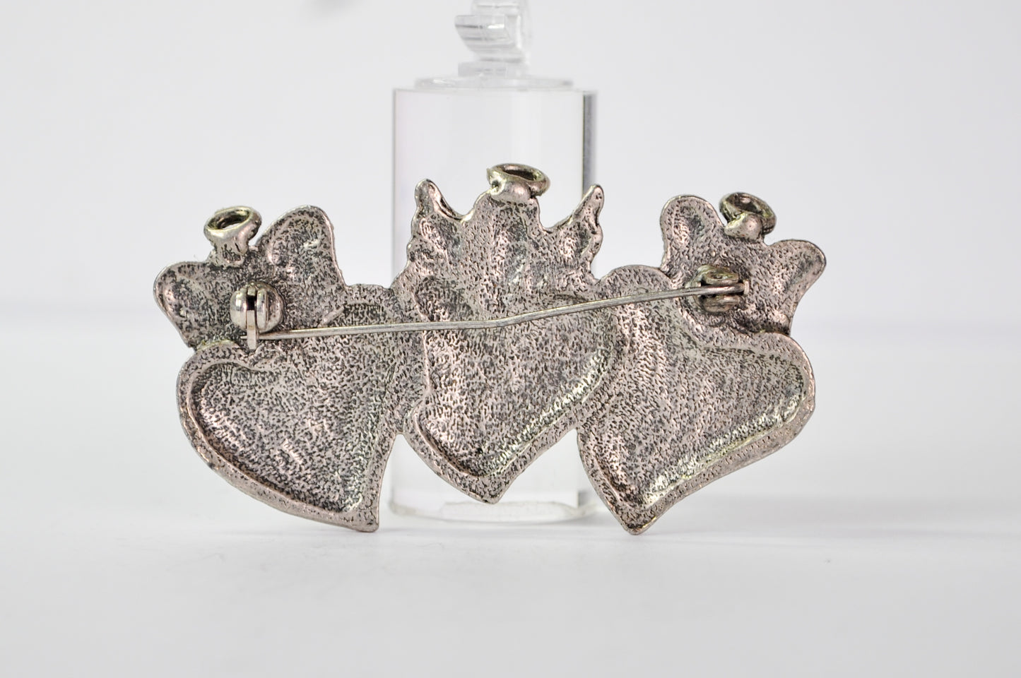 Adorable Live Laugh Love Hearts and Angels Pewter Brooch - Aurora Borealis Gemstones - Vintage Three Hearts Live Laugh Love Pin