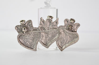 Adorable Live Laugh Love Hearts and Angels Pewter Brooch - Aurora Borealis Gemstones - Vintage Three Hearts Live Laugh Love Pin