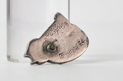 1984 Danforth Pewter Tabby Cat Lapel Pin - Funny Cat Pin! - Vintage Danforth Pewter Tabby Kitten Tie Tac Pin Brooch