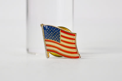Pre-1959 Gold-Toned Enamel American Flag 48 Stars Lapel Pin - Vintage 48 Stars USA Flag Before 1959 Tie Tac Pin Brooch