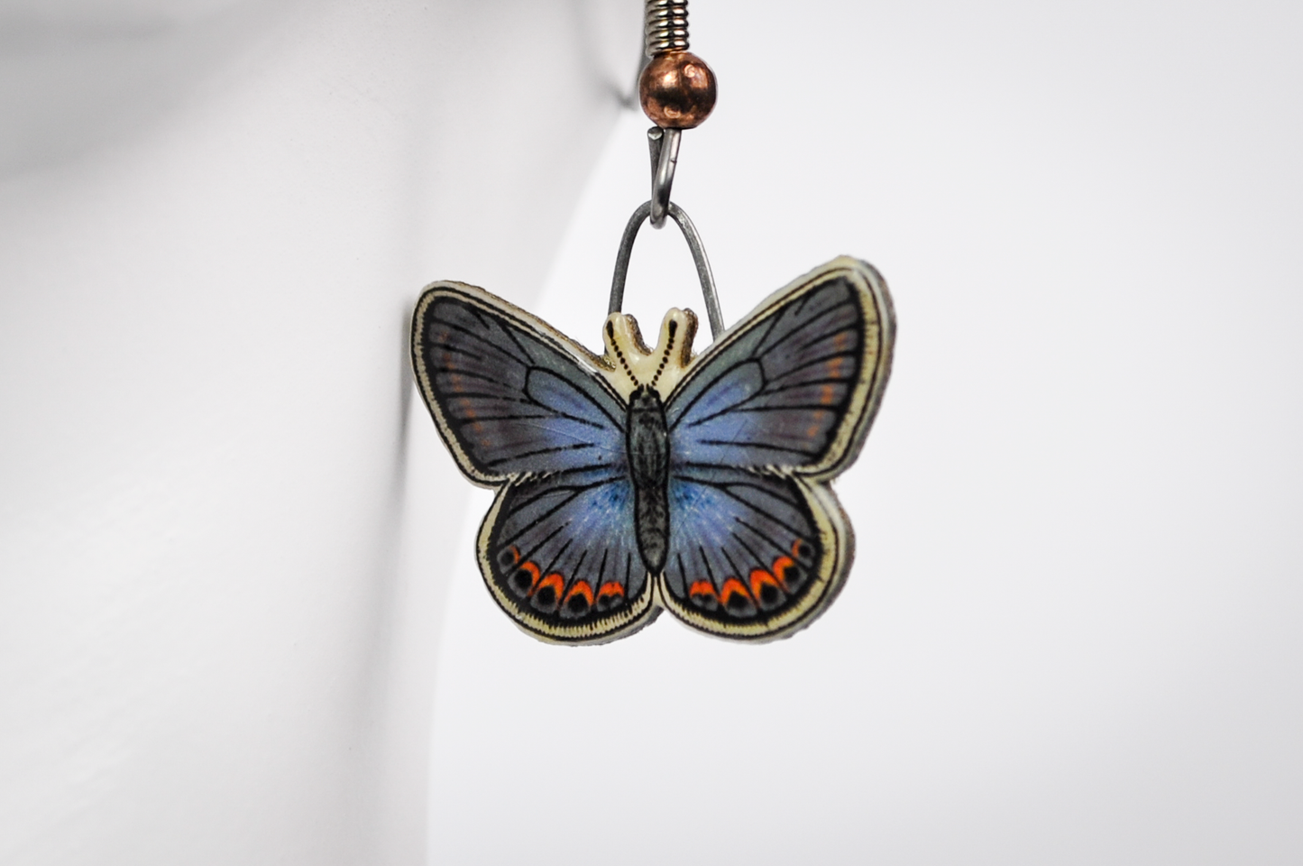 Jabebo Studios Karner Blue Butterfly Dangle Earrings - Made of Recycled Paperboard - Unique Eco-Friendly Butterfly Earrings