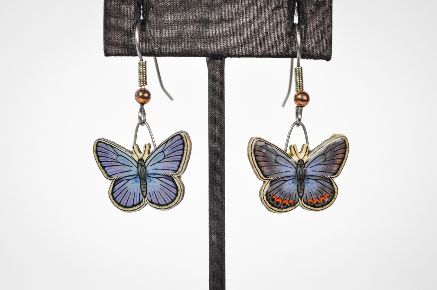 Jabebo Studios Karner Blue Butterfly Dangle Earrings - Made of Recycled Paperboard - Unique Eco-Friendly Butterfly Earrings