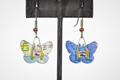 Jabebo Studios Karner Blue Butterfly Dangle Earrings - Made of Recycled Paperboard - Unique Eco-Friendly Butterfly Earrings