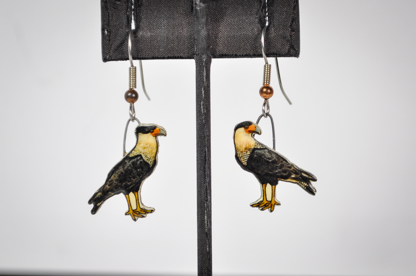 Jabebo Studios Crested Caracara Bird Dangle Earrings - Made of Recycled Paperboard - Unique Eco-Friendly Bird of Prey Earrings