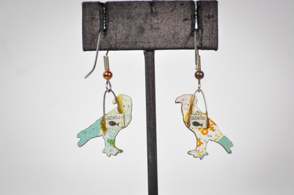 Jabebo Studios Crested Caracara Bird Dangle Earrings - Made of Recycled Paperboard - Unique Eco-Friendly Bird of Prey Earrings