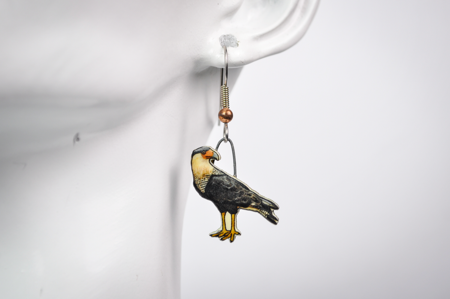 Jabebo Studios Crested Caracara Bird Dangle Earrings - Made of Recycled Paperboard - Unique Eco-Friendly Bird of Prey Earrings