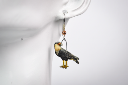 Jabebo Studios Crested Caracara Bird Dangle Earrings - Made of Recycled Paperboard - Unique Eco-Friendly Bird of Prey Earrings