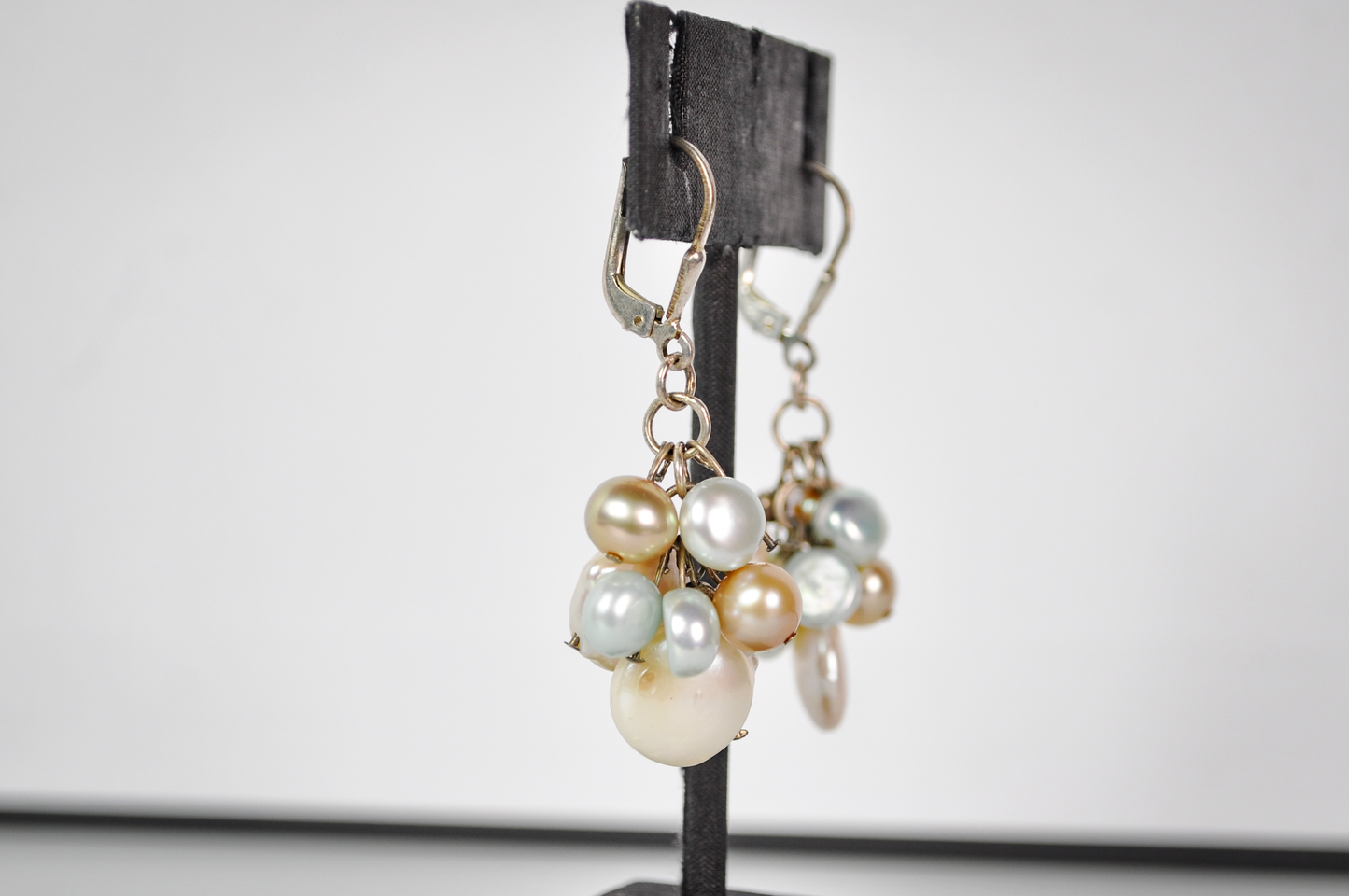 Vintage Sterling Silver Multi-Tone Genuine Freshwater Pearl Cluster Dangle Earrings - Stamped 925 - Stunning Sterling Silver Pearl Earrings