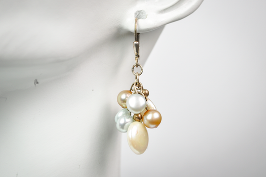 Vintage Sterling Silver Multi-Tone Genuine Freshwater Pearl Cluster Dangle Earrings - Stamped 925 - Stunning Sterling Silver Pearl Earrings