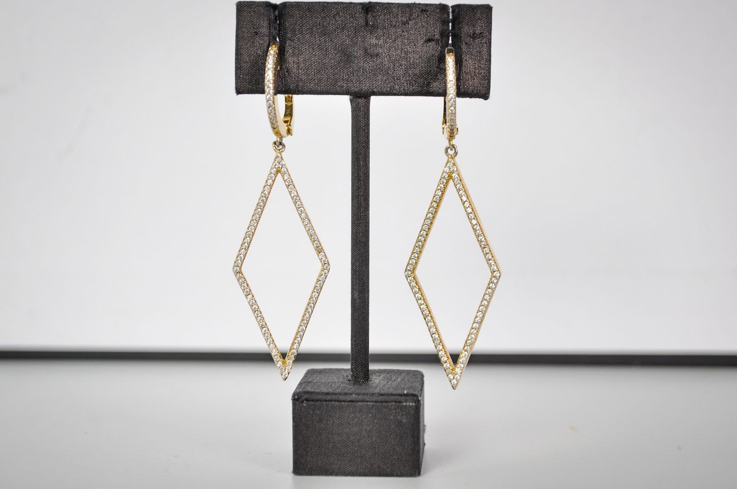 Beautiful Sterling Silver Gold Toned Rhinestone Diamond Dangle Earrings - Stamped "925 BSI" - Vintage Sterling 925 Gold Tone Geometric Earrings