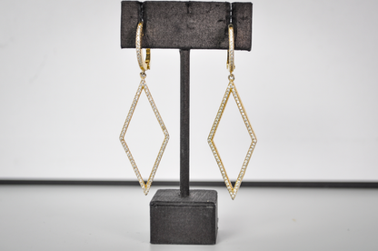 Beautiful Sterling Silver Gold Toned Rhinestone Diamond Dangle Earrings - Stamped "925 BSI" - Vintage Sterling 925 Gold Tone Geometric Earrings