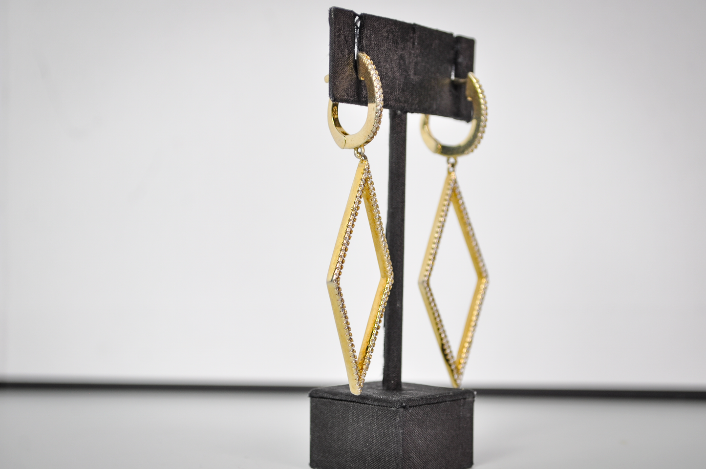 Beautiful Sterling Silver Gold Toned Rhinestone Diamond Dangle Earrings - Stamped "925 BSI" - Vintage Sterling 925 Gold Tone Geometric Earrings