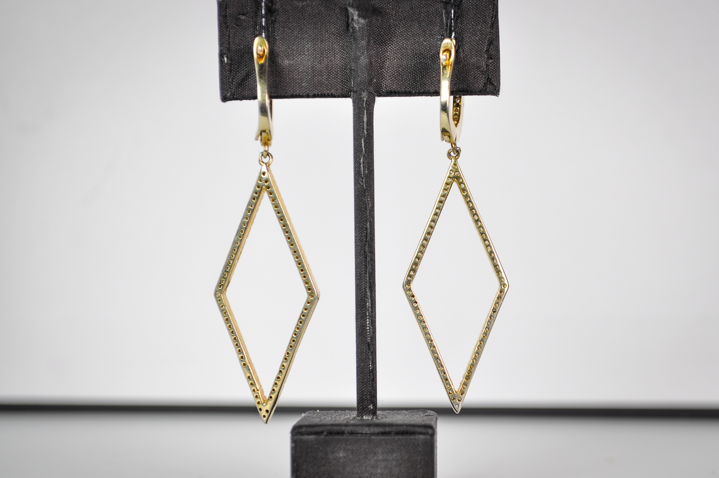Beautiful Sterling Silver Gold Toned Rhinestone Diamond Dangle Earrings - Stamped "925 BSI" - Vintage Sterling 925 Gold Tone Geometric Earrings