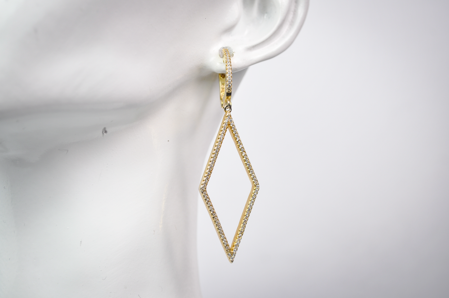 Beautiful Sterling Silver Gold Toned Rhinestone Diamond Dangle Earrings - Stamped "925 BSI" - Vintage Sterling 925 Gold Tone Geometric Earrings