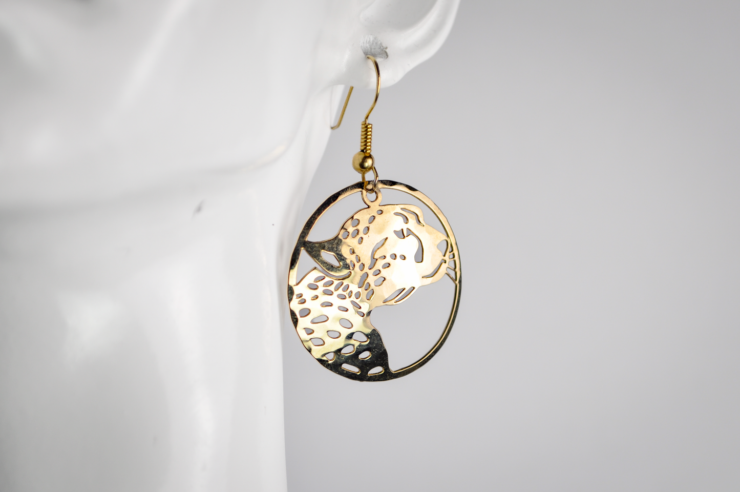Vintage Gold-Plated Wild Bryde Leopard Cutout Dangle Earrings - 1990s Flat Gold-Plated Leopard Head Earrings
