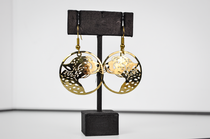 Vintage Gold-Plated Wild Bryde Leopard Cutout Dangle Earrings - 1990s Flat Gold-Plated Leopard Head Earrings