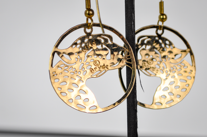 Vintage Gold-Plated Wild Bryde Leopard Cutout Dangle Earrings - 1990s Flat Gold-Plated Leopard Head Earrings