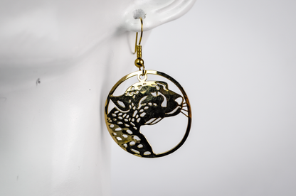 Vintage Gold-Plated Wild Bryde Leopard Cutout Dangle Earrings - 1990s Flat Gold-Plated Leopard Head Earrings