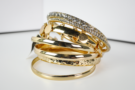 Stunning NWT INC Set of 7 Gold Tone and Rhinestones Bangle Bracelets - Never Worn, New With Tags - Complete Set of 7 INC Bracelet Tower