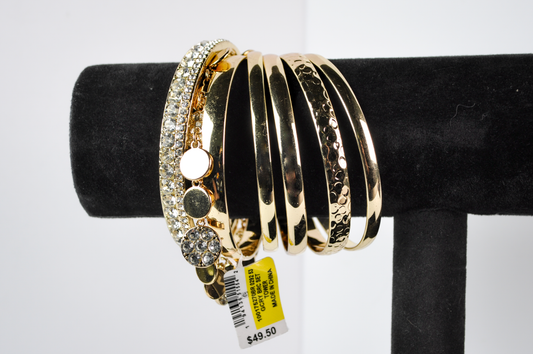 Stunning NWT INC Set of 7 Gold Tone and Rhinestones Bangle Bracelets - Never Worn, New With Tags - Complete Set of 7 INC Bracelet Tower