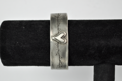 Vintage Lisa Leonard Pewter 'Let Love Grow' Heart and Vines Cuff Bracelet - 1990s Pewter Love Heart Lisa Leonard Bangle Cuff
