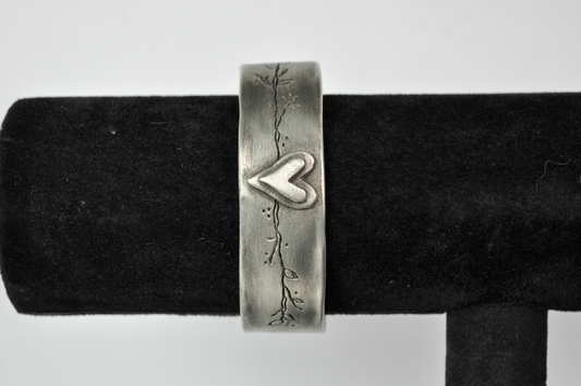 Vintage Lisa Leonard Pewter 'Let Love Grow' Heart and Vines Cuff Bracelet - 1990s Pewter Love Heart Lisa Leonard Bangle Cuff