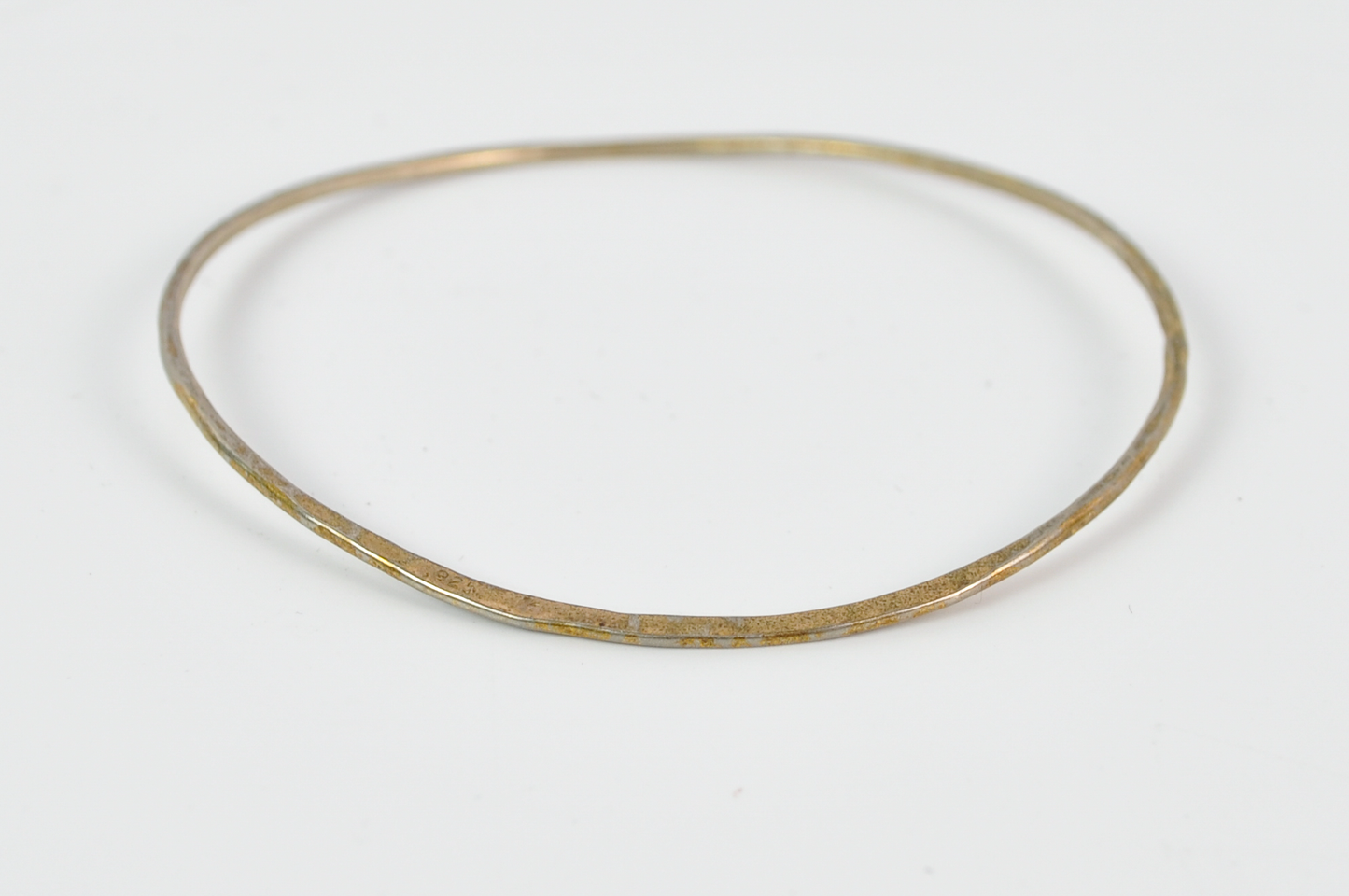 Dainty Hand-Hammered Gold Tone Sterling Silver 925 Bangle Bracelet - Thin Bangle - Stamped 925 Sterling Bangle Bracelet