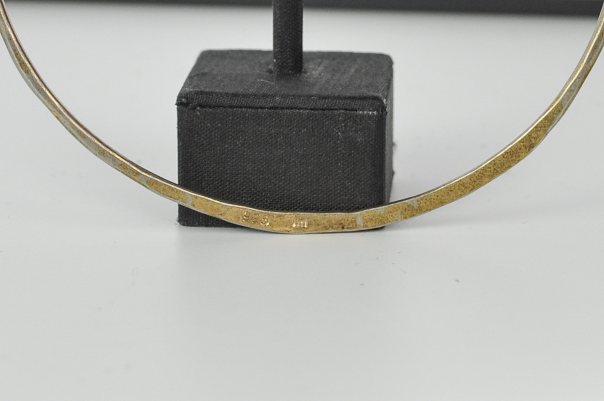 Dainty Hand-Hammered Gold Tone Sterling Silver 925 Bangle Bracelet - Thin Bangle - Stamped 925 Sterling Bangle Bracelet