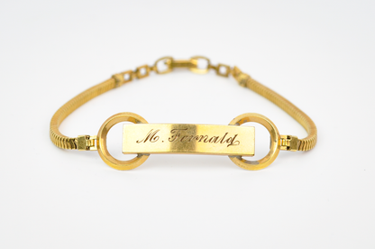 Vintage 12KT Gold Filled LaMode Engraved Ladies ID Bracelet - "M. Fernald" Engraved - 1970s La Mode Gold Identification Bracelet