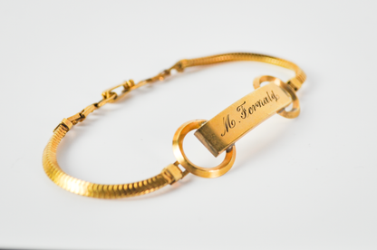 Vintage 12KT Gold Filled LaMode Engraved Ladies ID Bracelet - "M. Fernald" Engraved - 1970s La Mode Gold Identification Bracelet