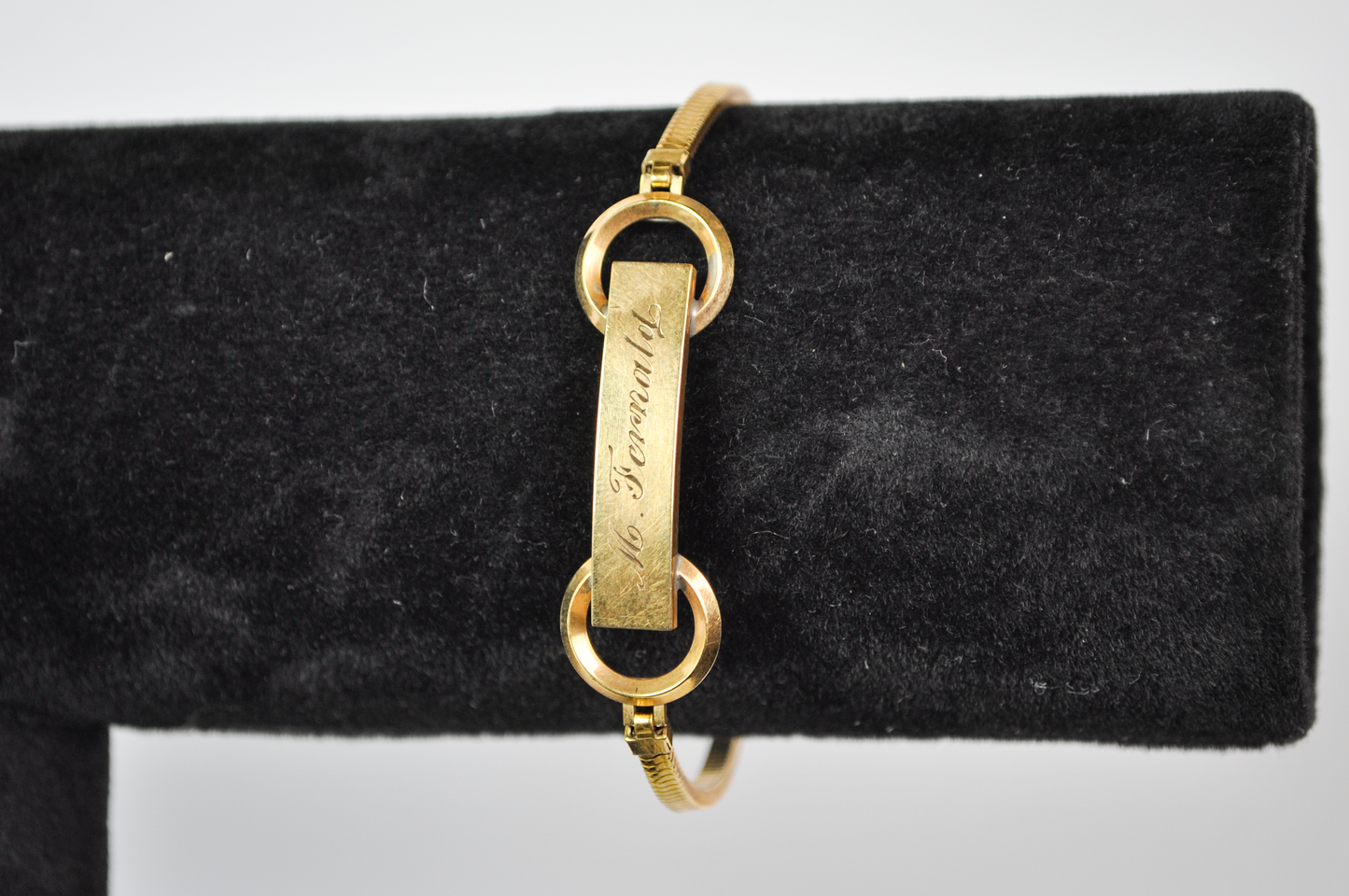 Vintage 12KT Gold Filled LaMode Engraved Ladies ID Bracelet - "M. Fernald" Engraved - 1970s La Mode Gold Identification Bracelet