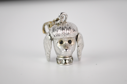 Vintage Monet Silver Toned Articulated Poodle Head Charm - With 1960s Pat. Pend. Clasp - Adorable Dog With Moveable Ears Charm