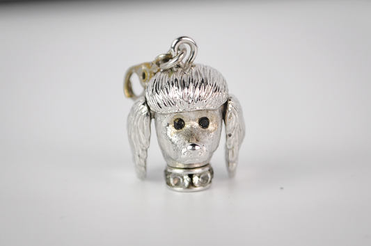 Vintage Monet Silver Toned Articulated Poodle Head Charm - With 1960s Pat. Pend. Clasp - Adorable Dog With Moveable Ears Charm
